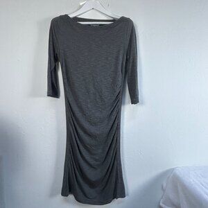 James Perse Standard Womens Gray Pinstripe  3/4 Sleeve Ruched Midi Dress Size 4